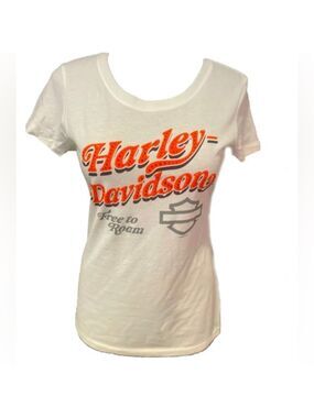 Official Retro Harley Davidson scoop neck ladies with orange logo.